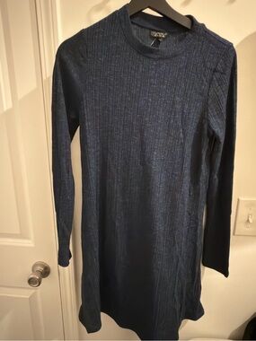 Topshop Navy Ribbed Knit Long Sleeve Top